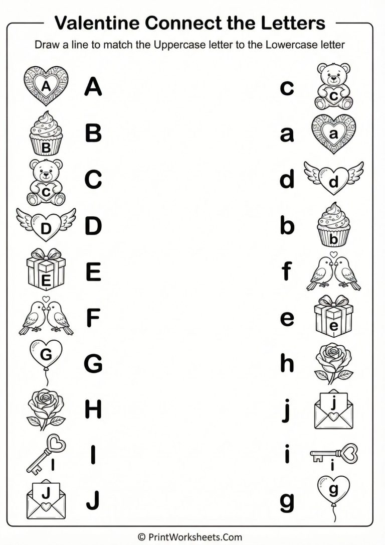 Alphabet matching worksheet connecting uppercase and lowercase letters