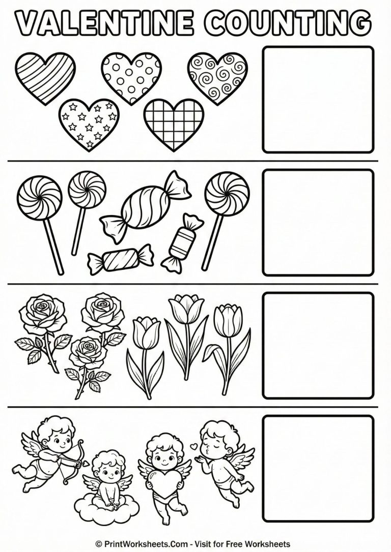 valentine counting worksheets