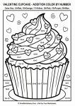Cupcake addition color by number up to 20, Valentine math for 1st grade