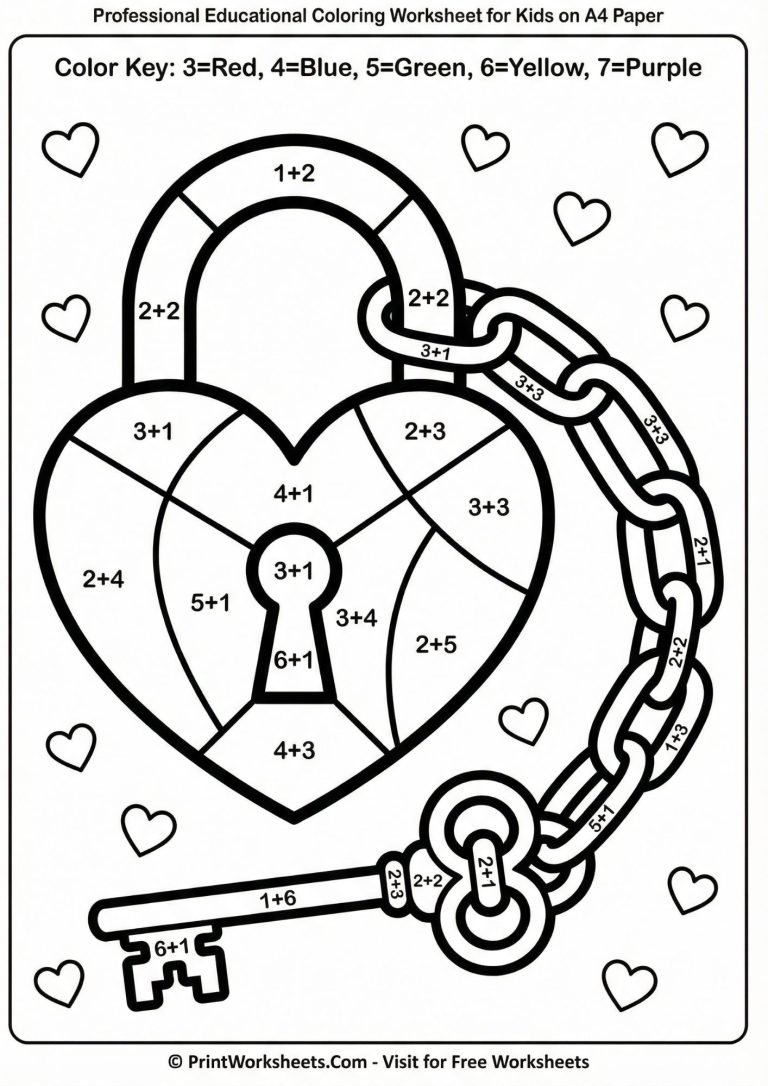 Blank lock and key doubles addition worksheet, Valentine math for early learners