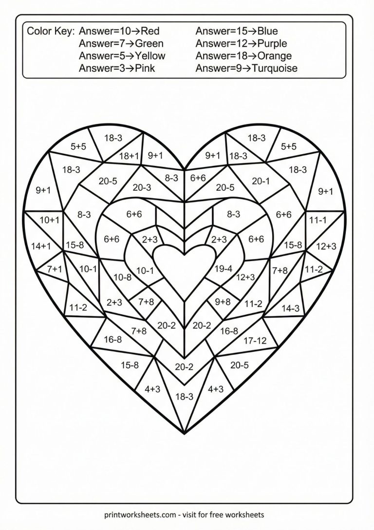 Mandala heart mixed operations mastery worksheet for 2nd grade
