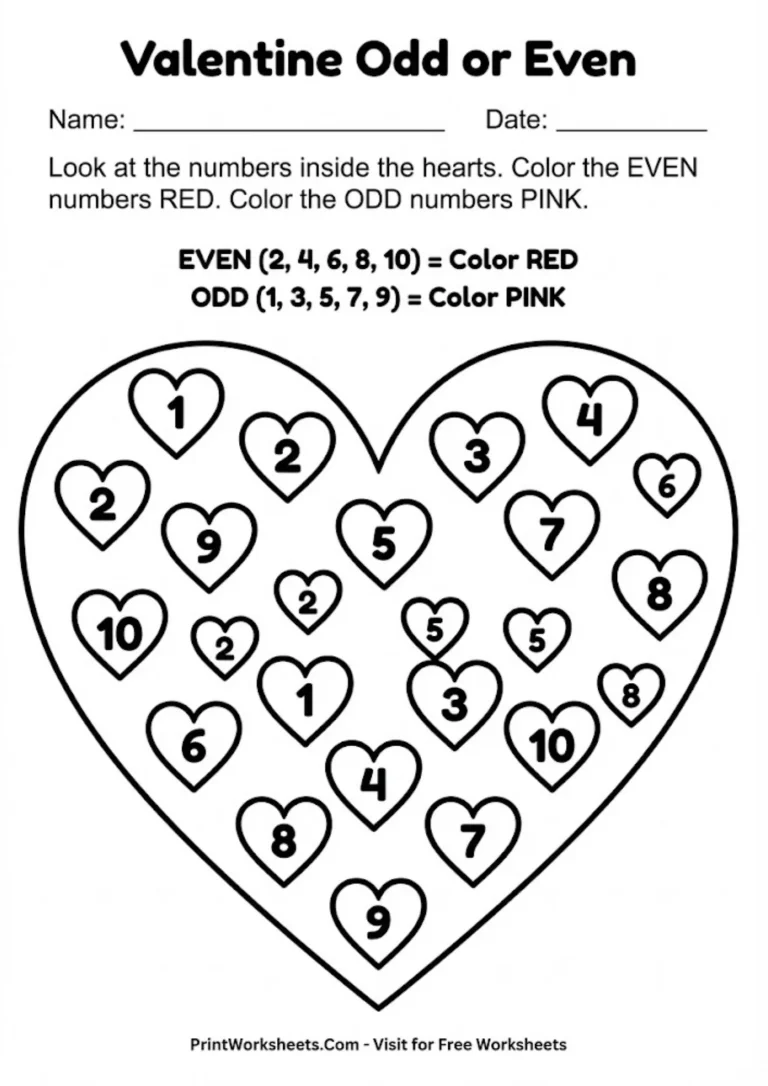 valentine math odd even coloring worksheet for kindergarten