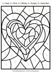 Blank Valentine heart color by number worksheet for preschoolers, numbers 1-5 with color key
