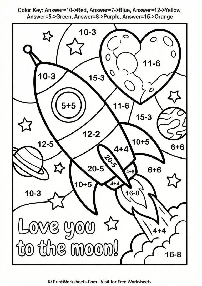 Blank rocket mixed operations worksheet, Valentine space theme for 2nd grade