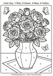 Valentine roses bouquet color by number worksheet, numbers 1-7 for preschool