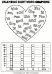 I Spy style sight word search worksheet inside a heart shape with a graphing activity.