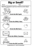 valentine day theme size comparison big small worksheet