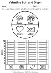 Printable spin and graph math game for Valentine's Day data collection.