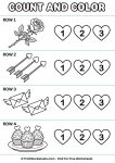 Phonological awareness worksheet counting syllables in Valentine words like chocolate and rose