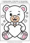 valentine Fun teddy bear blank color by number worksheet, numbers 1-6, perfect for kindergarten