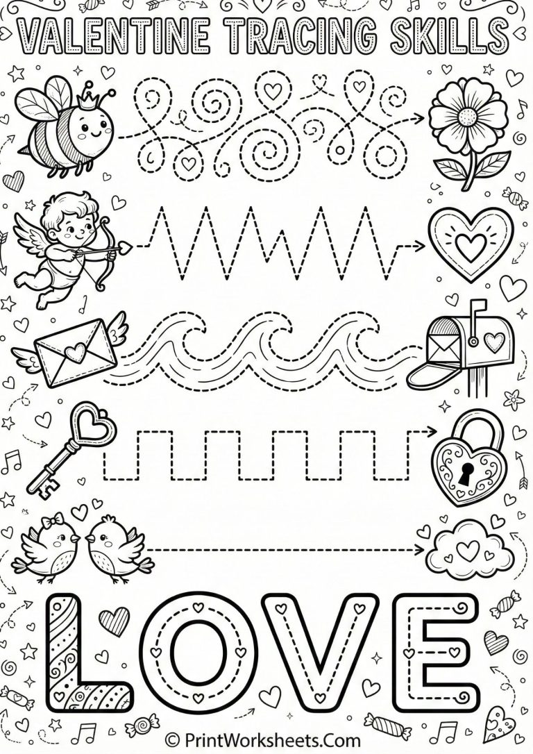 Custom-Designed Valentine’s Day Coloring Pages in PDF and Printable Format - Worksheet Image