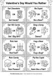 Printable "Would You Rather" game cards featuring fun Valentine's Day themed questions for kids.