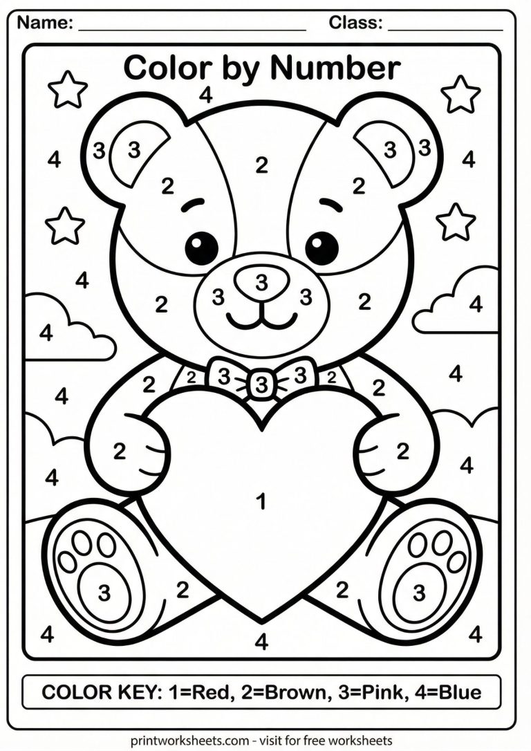 valentine's day color by number printable