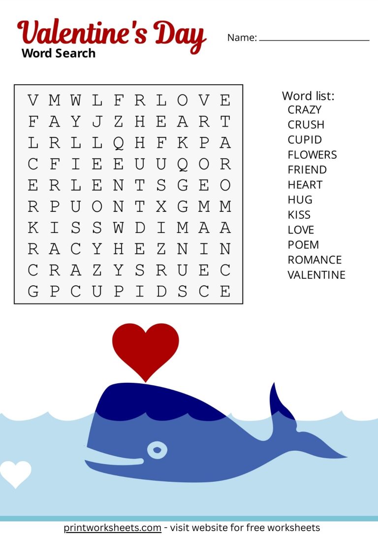 Easy Valentine's Day word search puzzle printable for beginner readers with simple vocabulary.