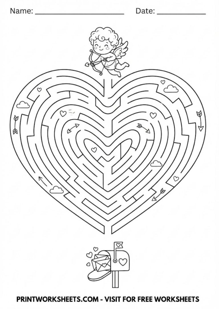 valentine's day heart maze worksheet