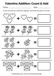 Simple visual addition worksheet with cupid pictures for early learners.