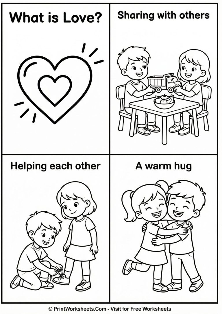 A foldable mini-book worksheet about kindness and sharing for Valentine's Day.