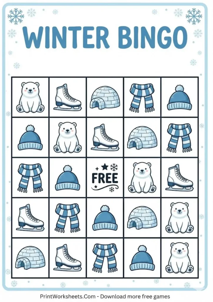 Winter bingo card printable variation 2