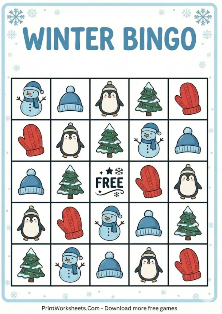 Winter bingo sheet variation 4
