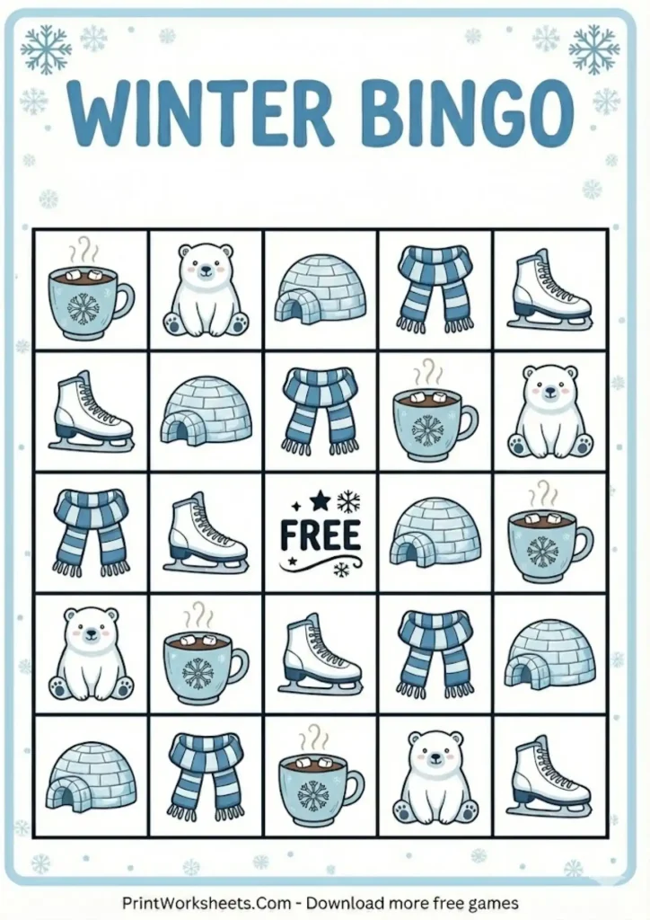 Classroom winter bingo card variation 5