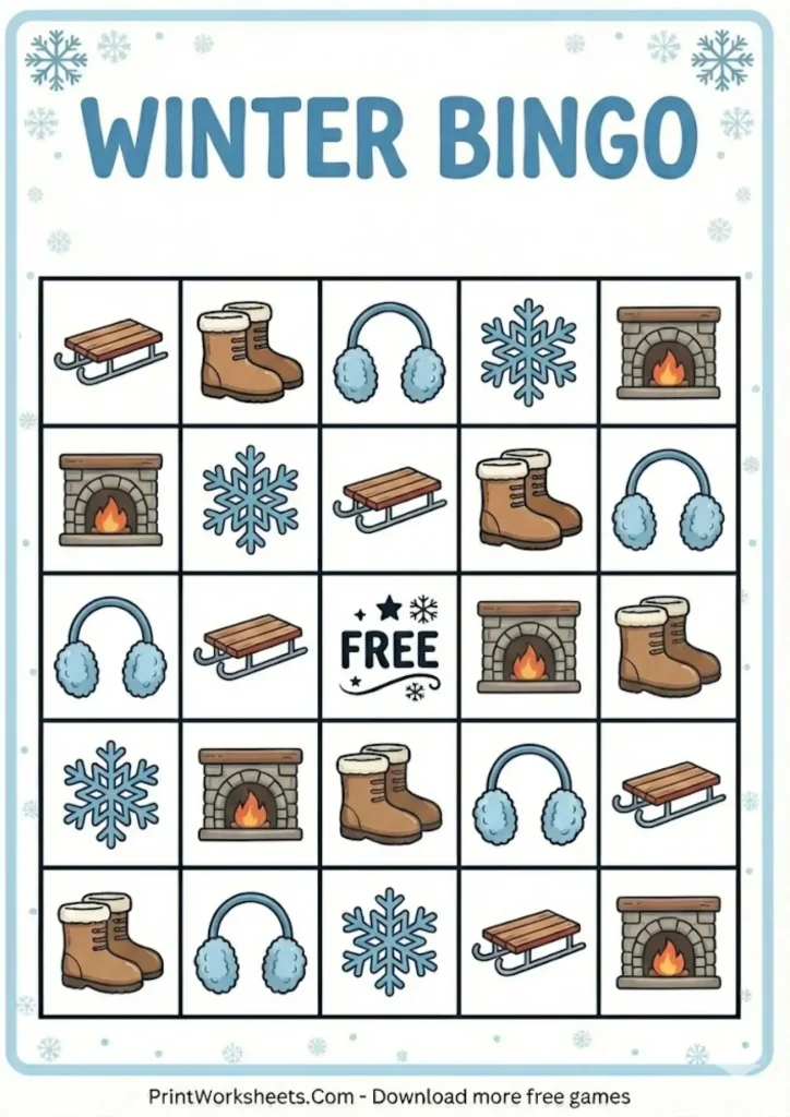 Winter bingo card template variation 6