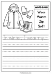 Winter clothes writing prompt with primary lines