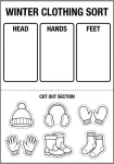 Winter clothing sorting cut and paste worksheet.