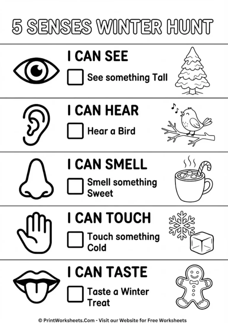 winter-five-senses-scavenger-hunt_PrintWorksheets.Com Five senses winter observation worksheet for kids