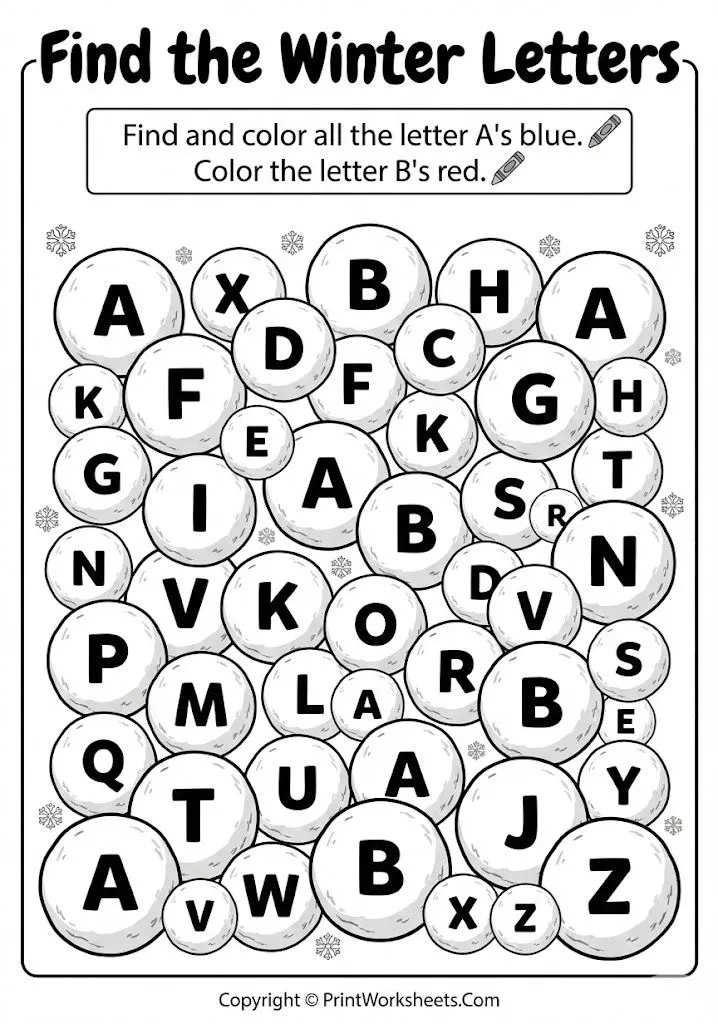 winter-letter-find-bubbles winter letter find worksheet activity