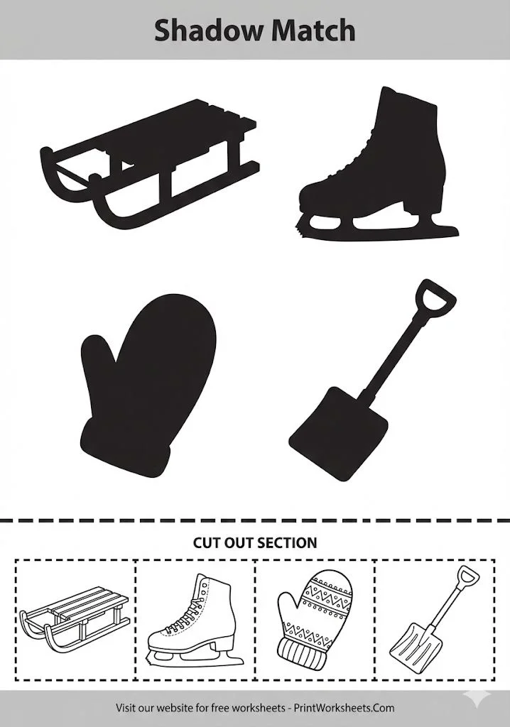 Winter objects shadow matching cut and paste.