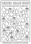 Winter shape hunt coloring and sorting worksheet