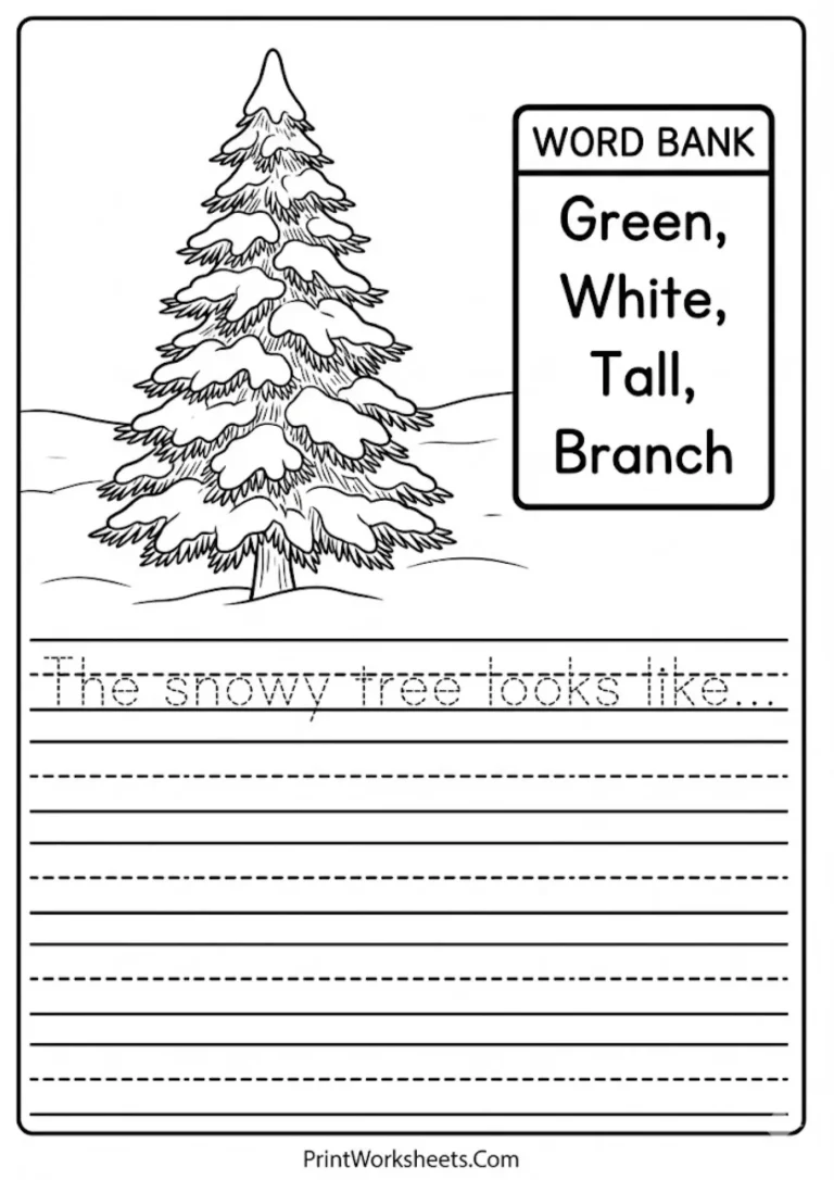 winter-tree-description-writing_PrintWorksheets.Com 15+ Free Winter Writing Prompts for 1st Grade (Creative Writing PDF) - Worksheet Image