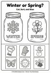 Winter and Spring season sorting worksheet for kindergarten science
