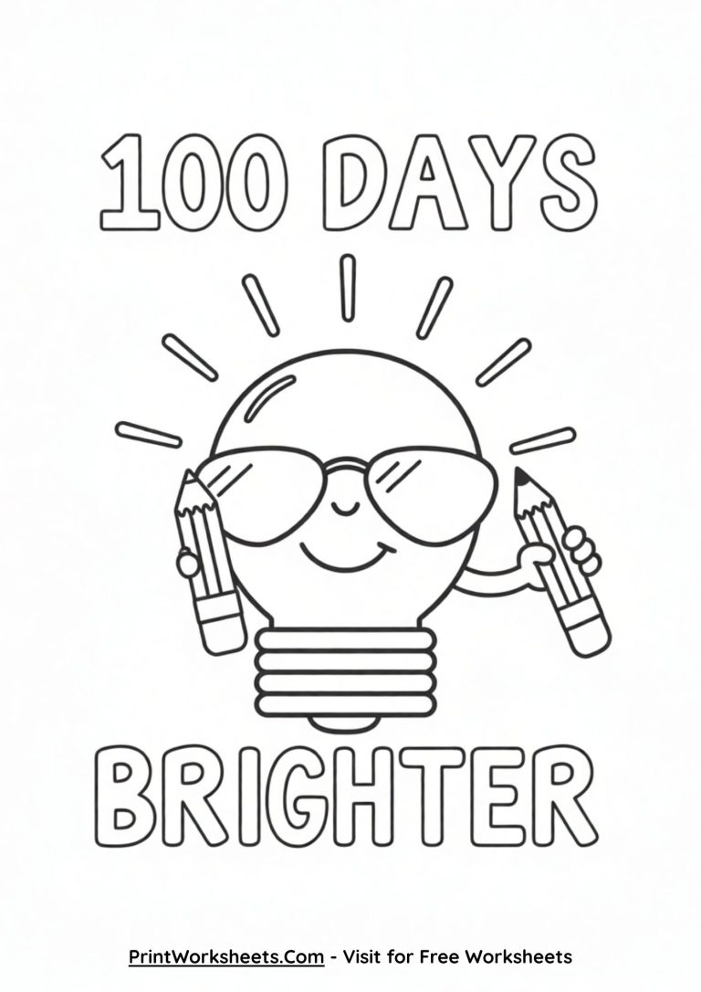 100 Days Brighter 100th day coloring sheet