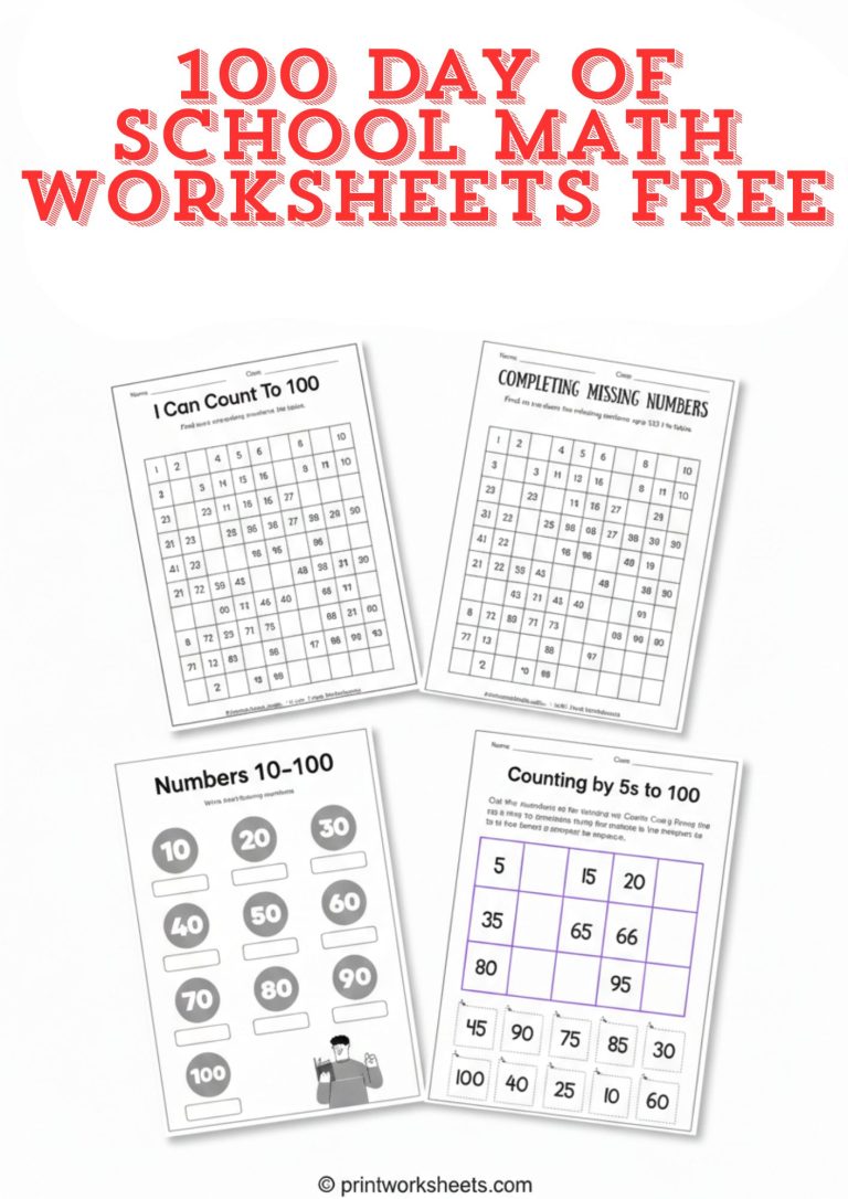 100th Day of School Math Worksheets Free Printables