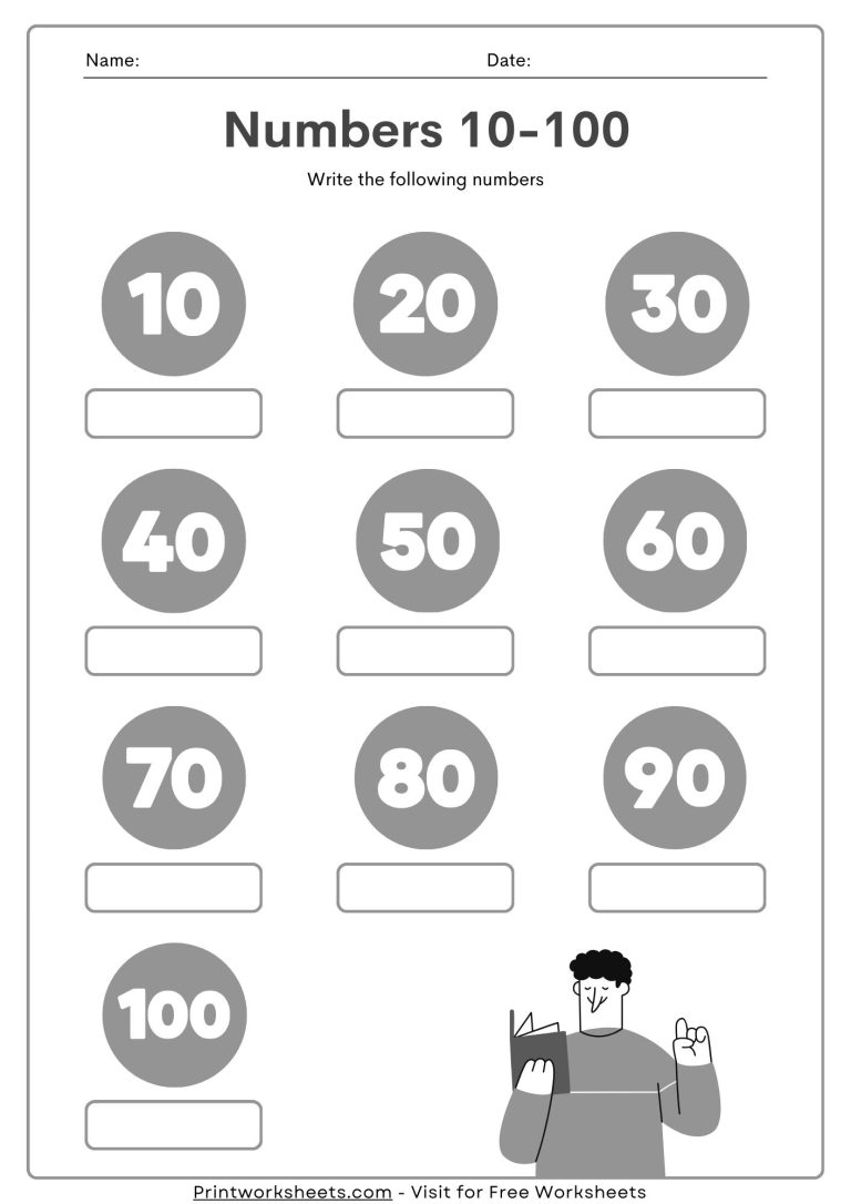 100th Day of School Math Worksheet Numbers 1-100