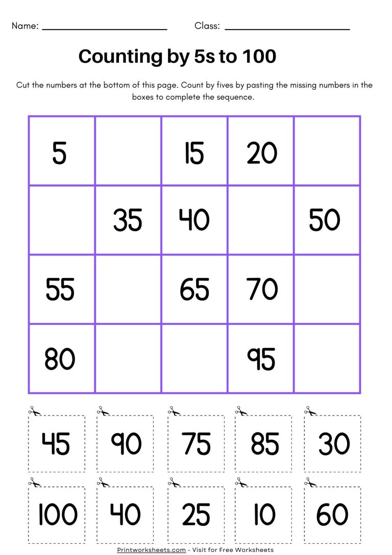 100th Day of School Math Worksheet Skip Counting