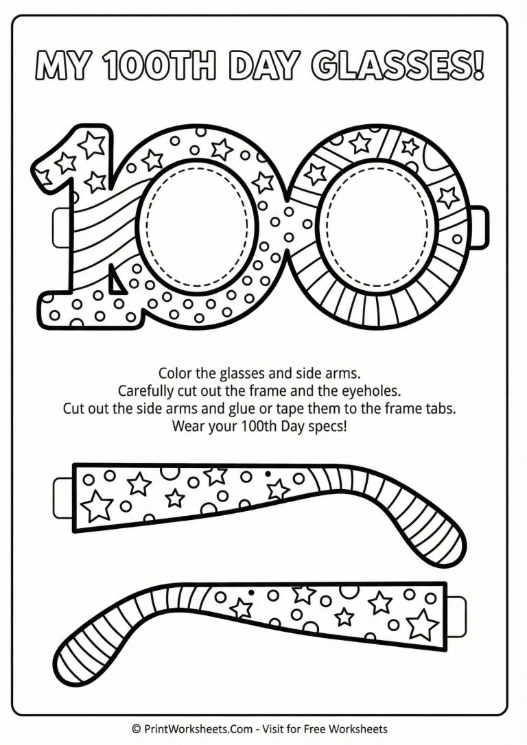 My 100th Day glasses craft printable for kids
