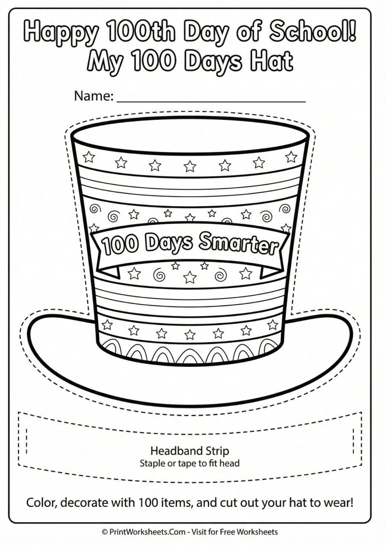 100th Day of School Paper hat craft printable