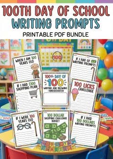 100th Day of School Worksheet - 100th Day of School Writing Prompts – PDF Bundle | Free Printable