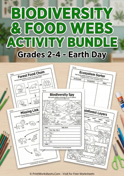 Food Chain & Ecosystem Worksheets PDF (Free Earth Day Activity)