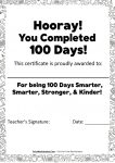 100th Day of School certificate printable for kids