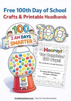 100th Day of School Worksheet - Free 100th Day of School Crafts & Headbands (Printable Hat) | Free Printable