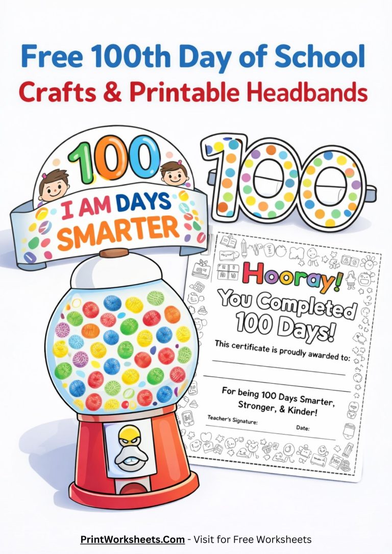 Free 100th Day of School crafts and printable hats for kids