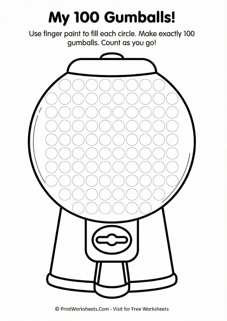 100th Day of School gumball machine counting craft printable