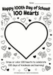 100th Day of School heart coloring page for kids