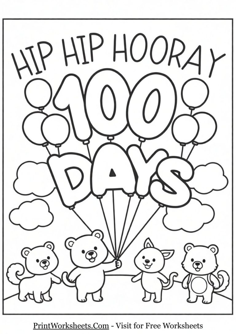 Hip Hip Hooray 100 days of school coloring sheet