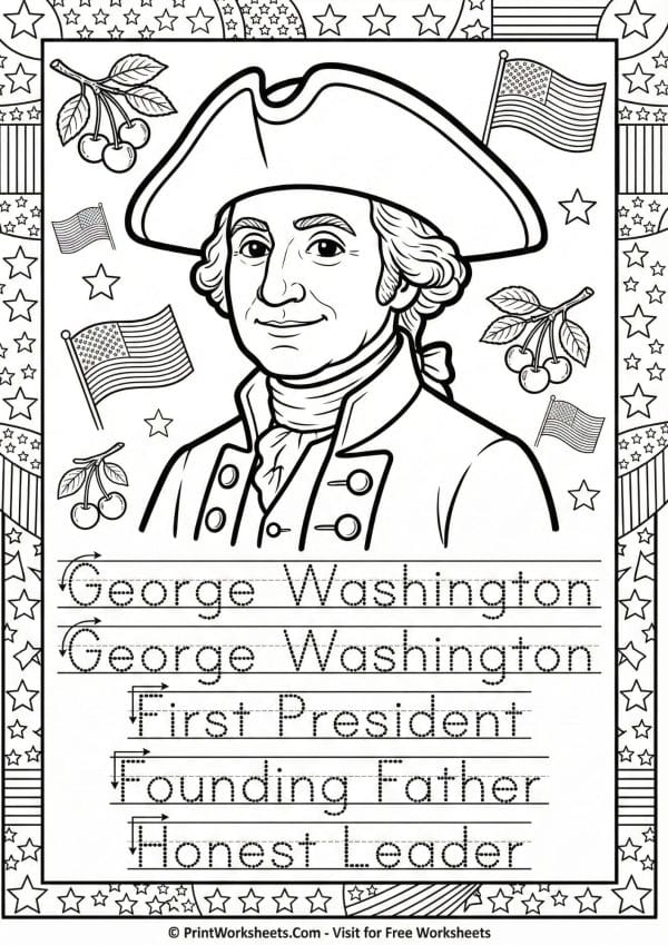 10+ Presidents Day Coloring Pages with Tracing: Free PDF Bundle