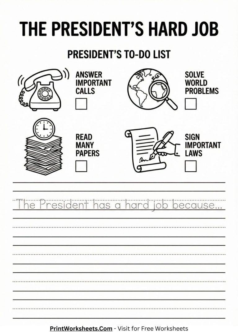 presidents-hard-job-checklist Free Presidents Day Opinion Writing Prompts & Sentence Starters (K-1 PDF) - Page 4 of 16