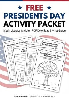 Presidents Day Worksheets Worksheet - Free Presidents Day Activity Packet: Math, Writing & Word Search (PDF) | Free Printable